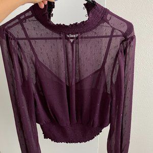 Purple berry sheer long sleeve top
